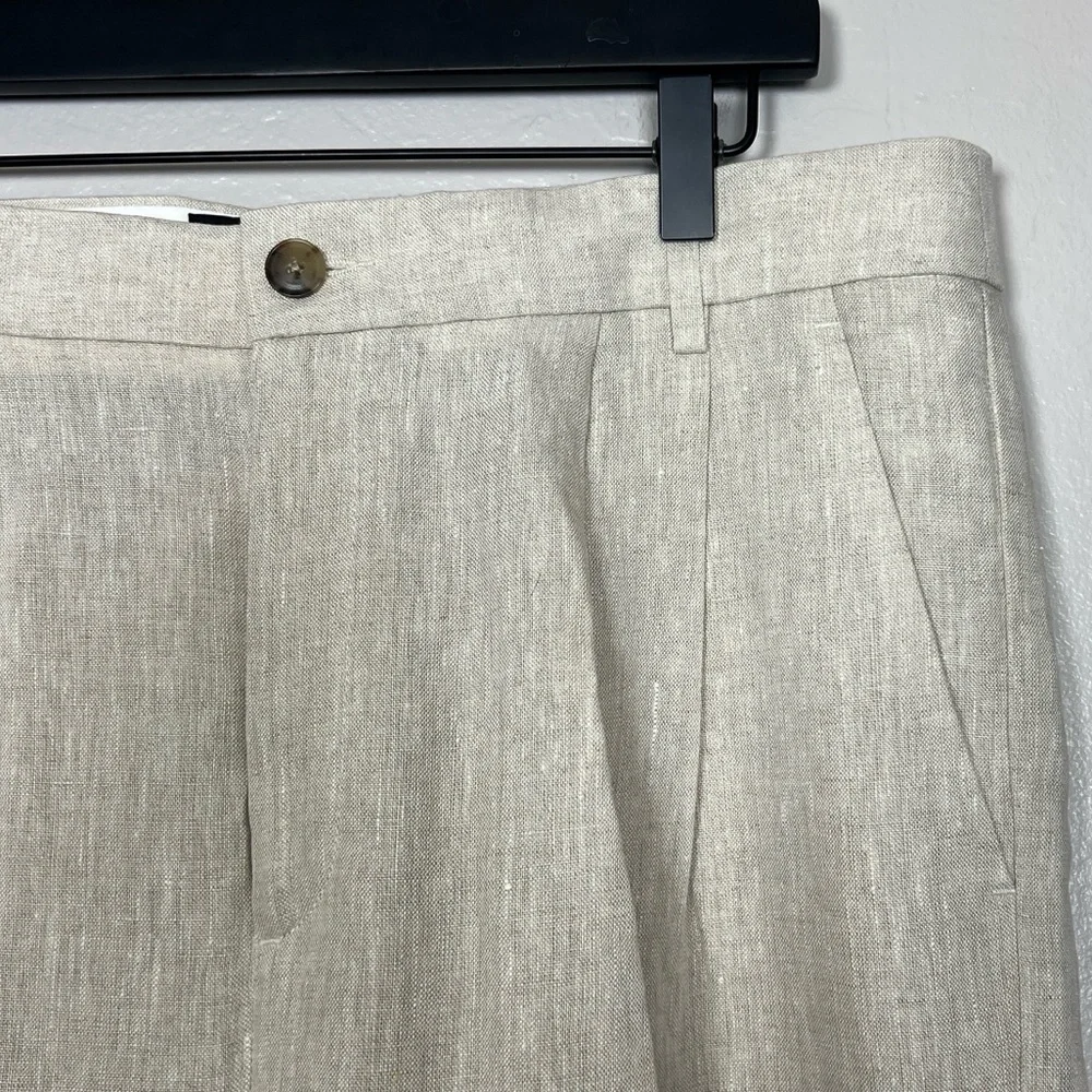 BANANA REPUBLIC Women Size 14 Palma Linen High-Waisted Pleated Straight-Leg Pant